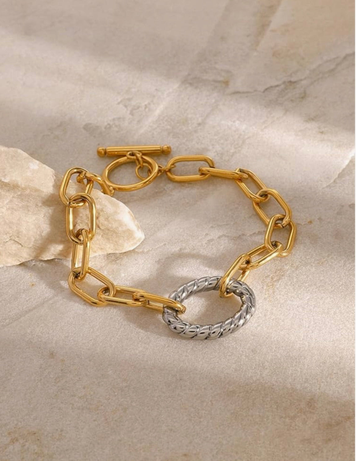 Two-Tone Gold & Silver Stainless Steel Chain Bracelet