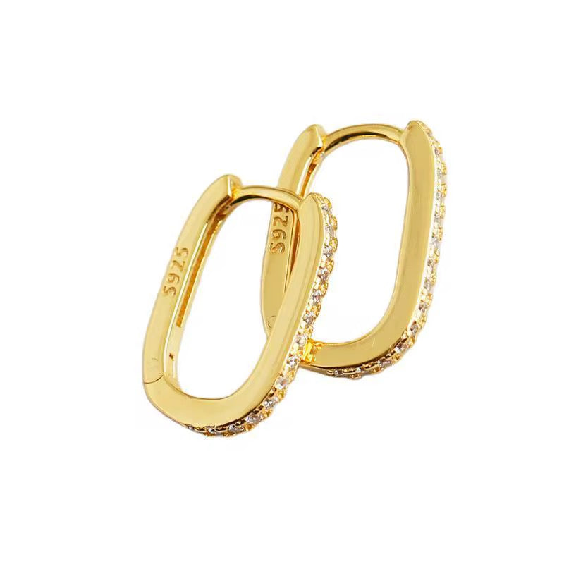 ✨14mm Oval Huggie Hoop Earrings – 18K Gold & 925 Sterling Silver | Cubic Zirconia✨