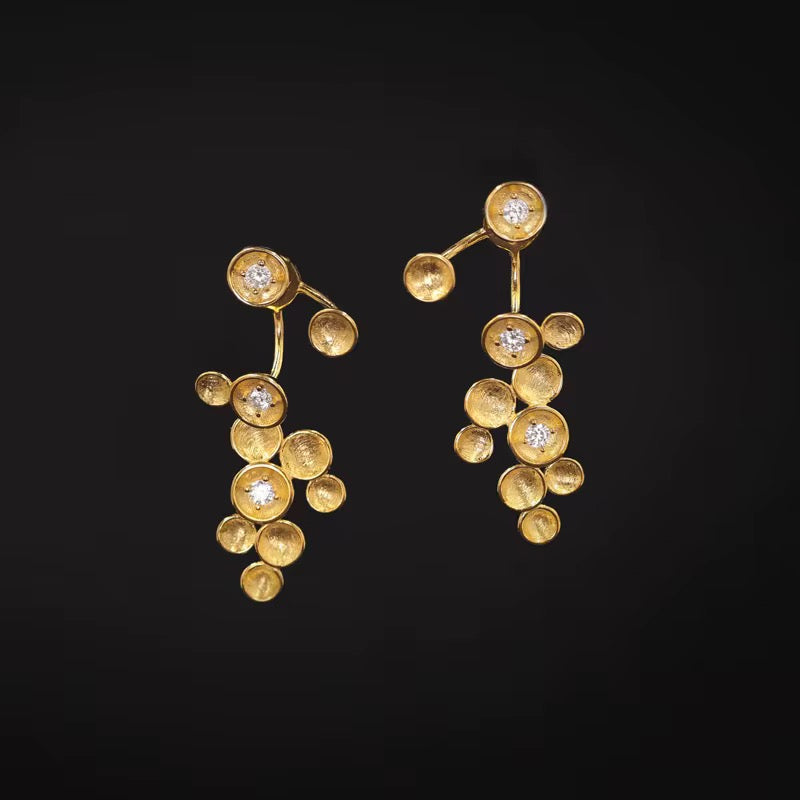 Gold Bubble Cluster Earrings – Elegant Crystal Drop Design