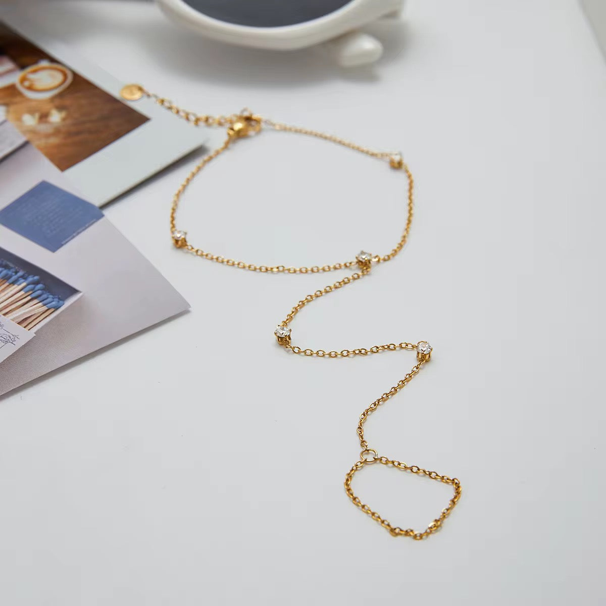 Elegant Gold Hand Chain Bracelet – Dainty Finger Ring Link Jewelry