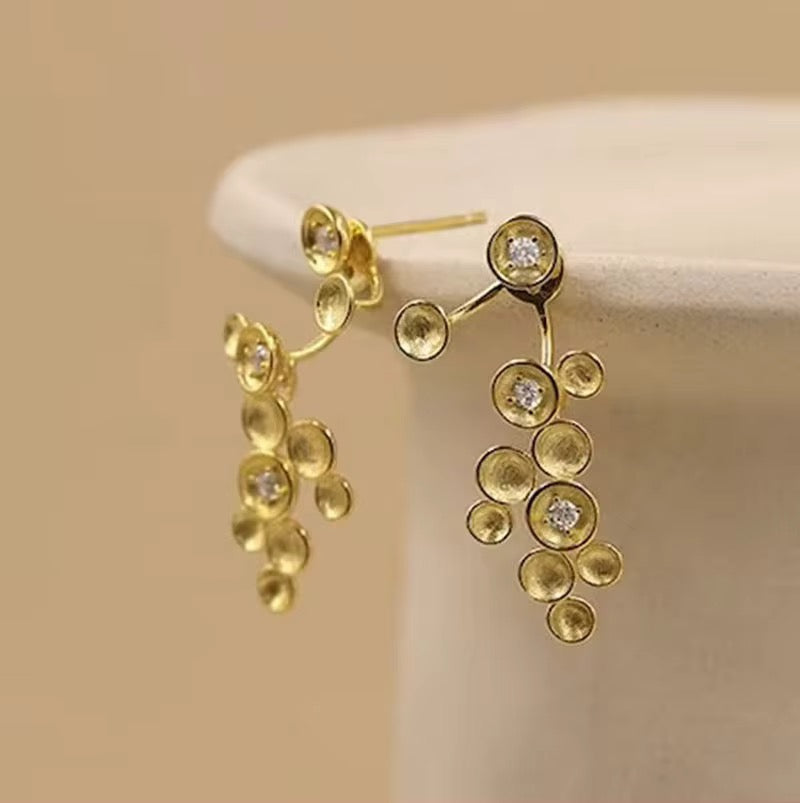 Gold Bubble Cluster Earrings – Elegant Crystal Drop Design