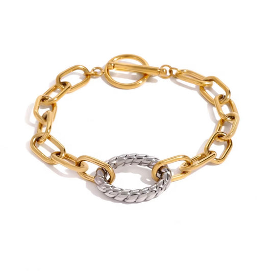 Two-Tone Gold & Silver Stainless Steel Chain Bracelet