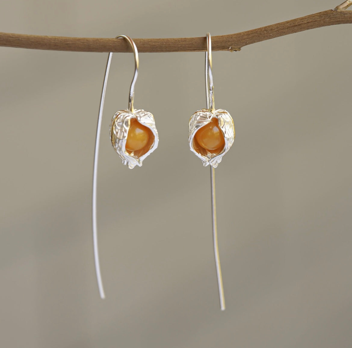 Amber Seed Pod Earrings
