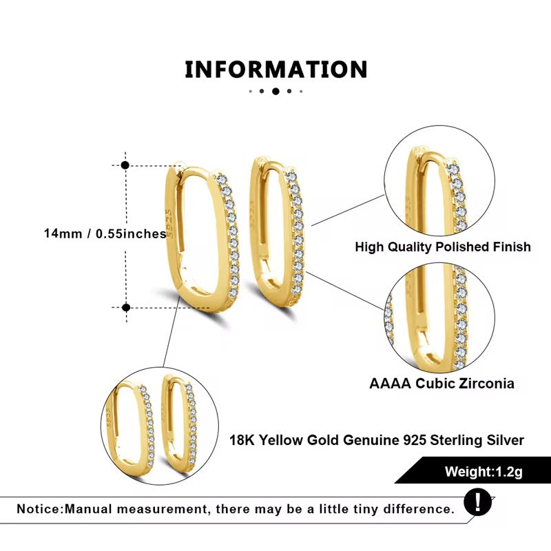 ✨14mm Oval Huggie Hoop Earrings – 18K Gold & 925 Sterling Silver | Cubic Zirconia✨