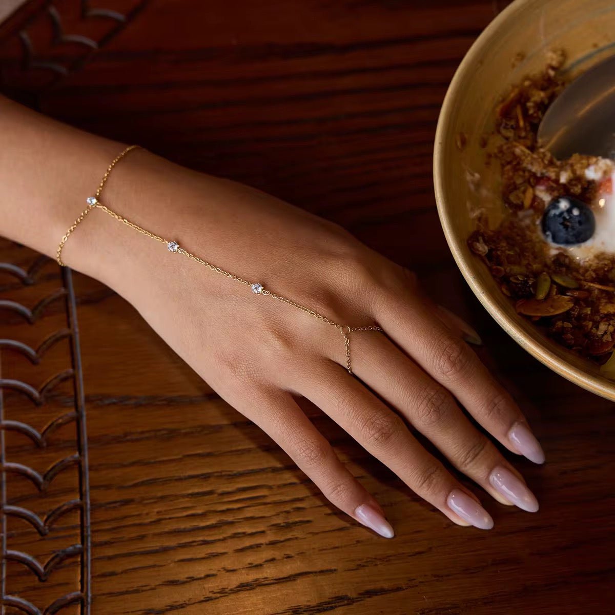 Elegant Gold Hand Chain Bracelet – Dainty Finger Ring Link Jewelry