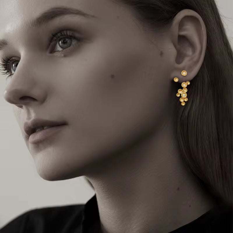 Gold Bubble Cluster Earrings – Elegant Crystal Drop Design