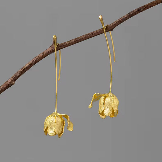 Falling Petal Drop Earrings – Minimalist Floral Design