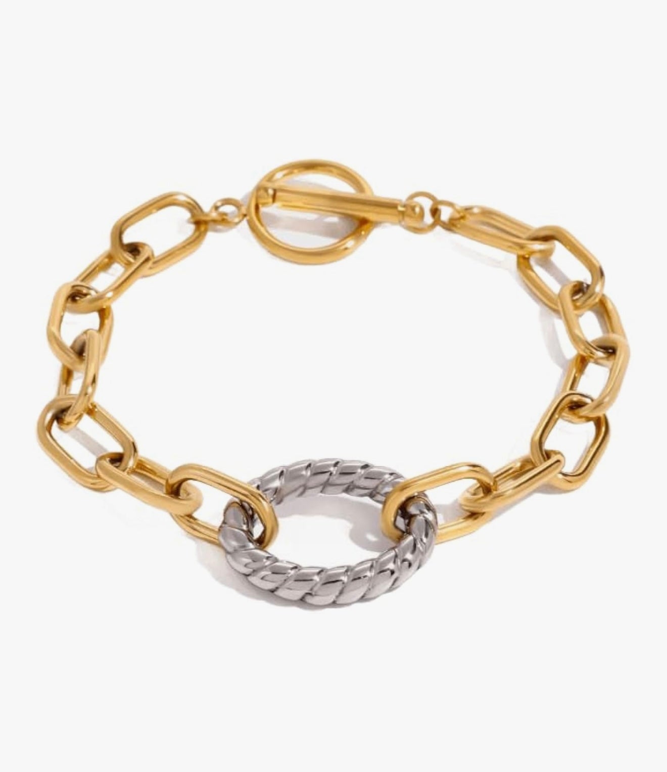 Two-Tone Gold & Silver Stainless Steel Chain Bracelet