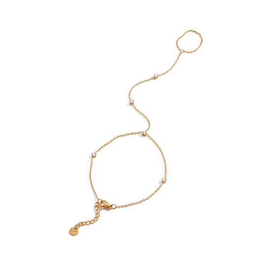 Elegant Gold Hand Chain Bracelet – Dainty Finger Ring Link Jewelry